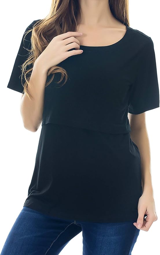 Smallshow Women's Maternity Nursing Tops Short Sleeve Breastfeeding Clothes - Image 6