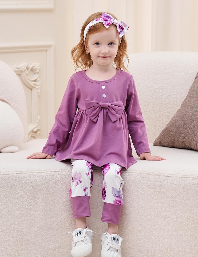 oklady Toddler Baby Girl Clothes Solid Color Ruffle Tops Floral Pants - Image 4
