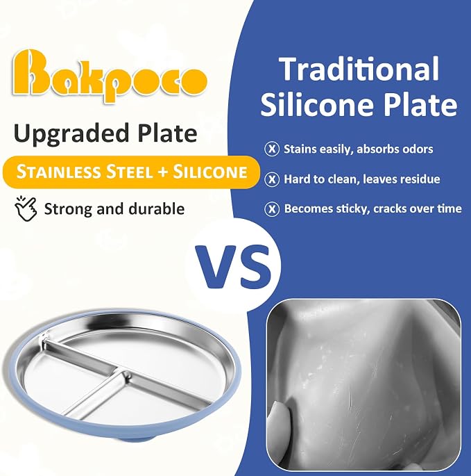 Stainless Steel Suction Plates for Toddlers, Non Toxic Non Slip Portion Control - Image 3