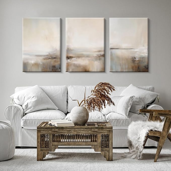 Beige Brown Abstract Wall Art Vintage Landscape Canvas Wall Decor Moody Neutral - Image 5