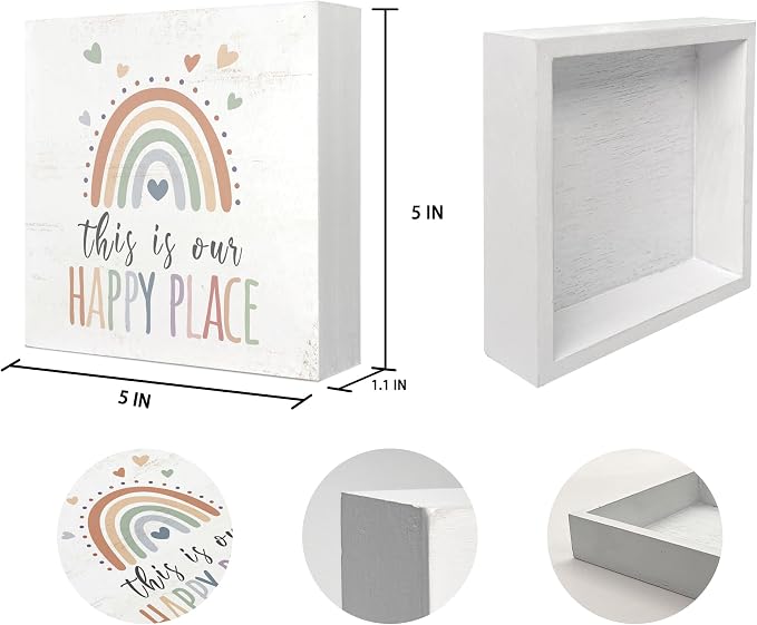 Mtrgdn Boho Rainbow Classroom Desk Decor, This Is Our Happy Place Wooden Box - Image 5