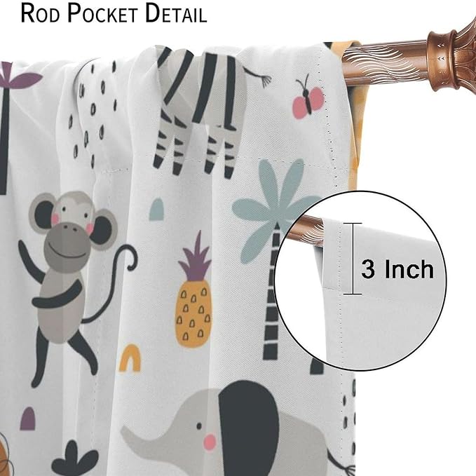 Cute Cartoon Animals Curtains Tropical Jungle Animals Elephant Giraffe Monkey - Image 5