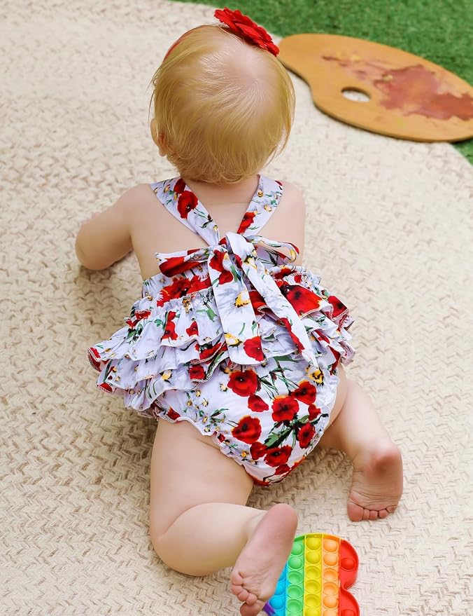 Baby Girl's Floral Print Ruffles Romper Summer Clothes - Image 4