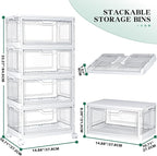 Clear Storage Bins with Lids, 4 Tier Plastic Bins with Wheels, Stackable - Image 2