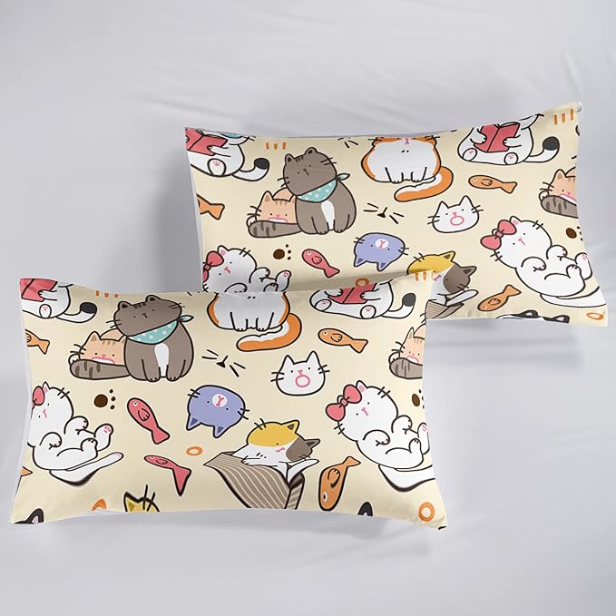 QOOMO Kawaii Cat Comforter Twin, Kawaii Animals Comforter Set - Image 6