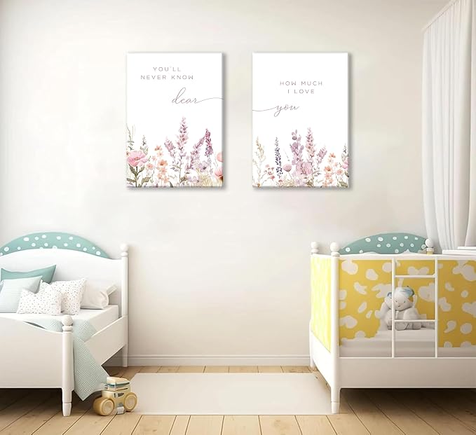 2 Pcs Wildflower Nursery Canvas Wall Art Flower Botanical Sentence Wall Decor - Image 2