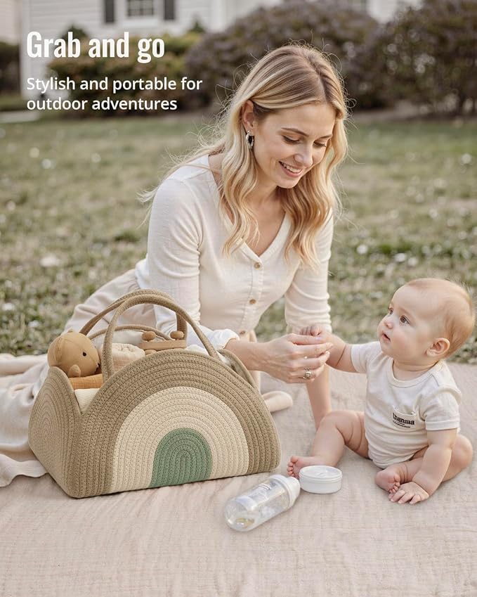Blissful Diary Baby Diaper Caddy Organizer, Cotton Rope Diaper Caddy Basket - Image 5