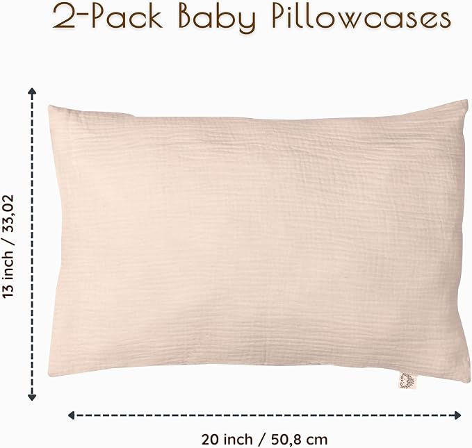 100% Cotton Toddler Pillowcases, 2 Pack Muslin Baby Pillow Cases, 13x20 Toddler - Image 2