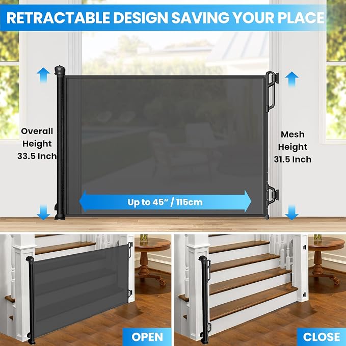 Retractable Safety Baby Gate or Mesh Dog Gate, Durable Portable Mesh - Image 2