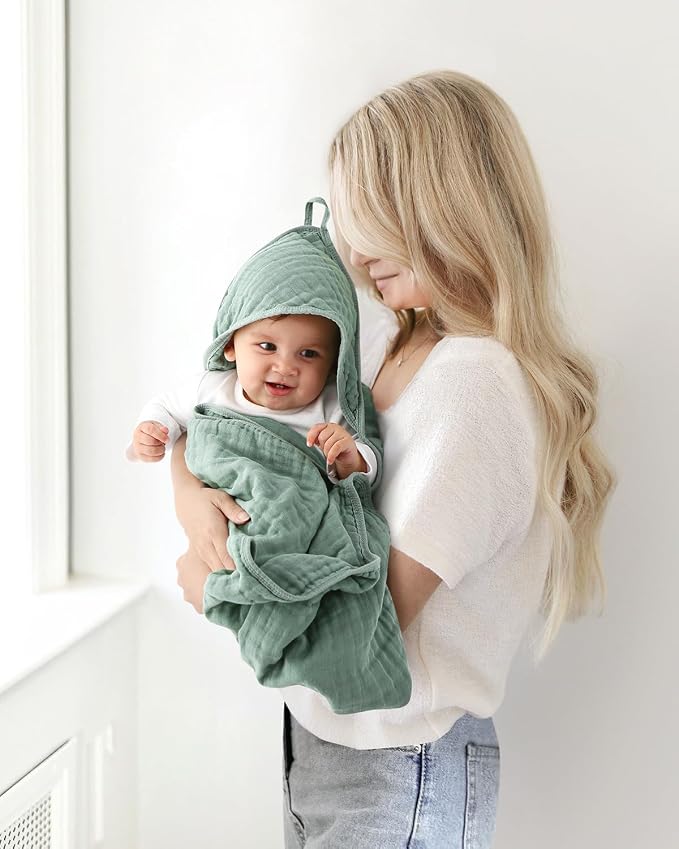 Hooded Baby Towels for Newborn, 35x35 Inch 2 Pack 100% Muslin Cotton Baby Bath - Image 5