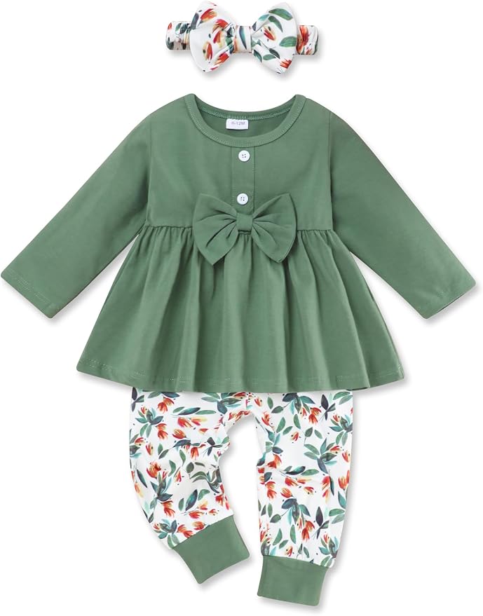 oklady Toddler Baby Girl Clothes Solid Color Ruffle Tops Floral Pants by Oklady