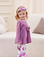 oklady Toddler Baby Girl Clothes Solid Color Ruffle Tops Floral Pants - Image 3