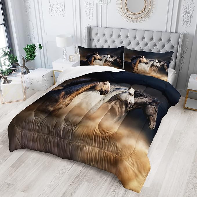 QOOMO Horse Comforter Queen Size, Galloping Horse Comforter Set - Image 2