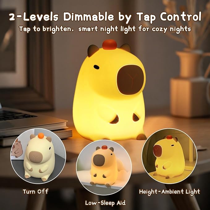 Capybara Night Light, Cute Tangerine LED Squishy Novelty Animal Night Lamp - Image 4