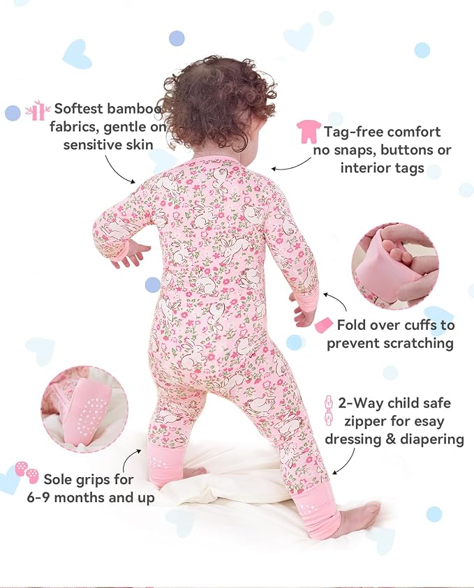 Bamboo Viscose Convertible Baby Footies Pajamas, footies - Image 2
