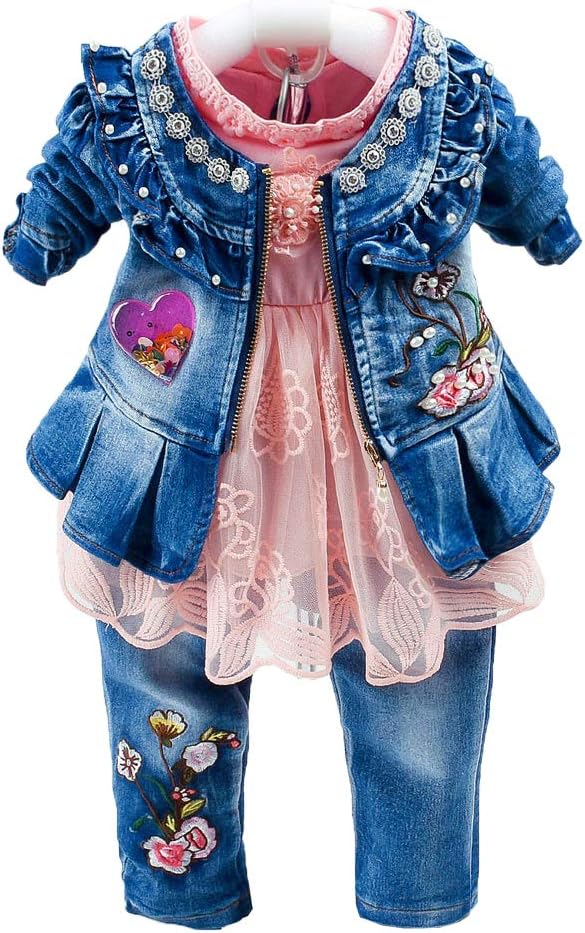Peacolate 6M-4Years Spring Fall Baby Girls Clothing Set 3pcs Long Sleeve Dress by Peacolate