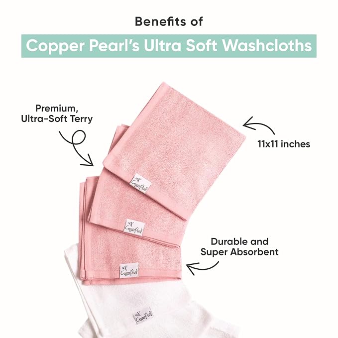 Copper Pearl 6 Ultra Soft Baby Bath Washcloths Premium Large Soft Dove 11" x - Image 2