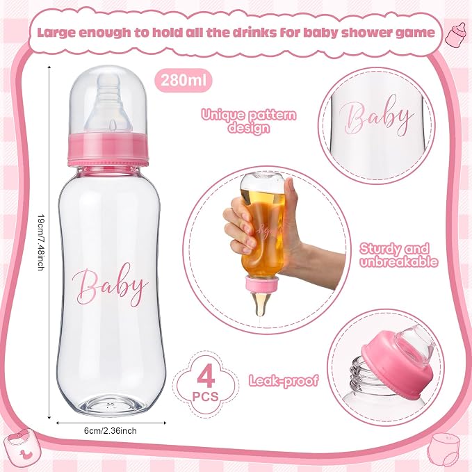 4 Sets Bottle Chug Baby Shower Games Juegos Para Plastic Baby Bottles Bibs - Image 2