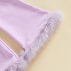 fyclemt Toddler Baby Girl Satin Pajama Set Feather Trim Long Sleeve Button - Image 6