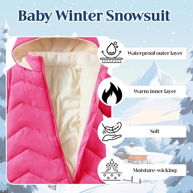 Funnycokid Baby Snowsuit Infant Winter Puffer Coat Newborn 3-24M Hooded - Image 5