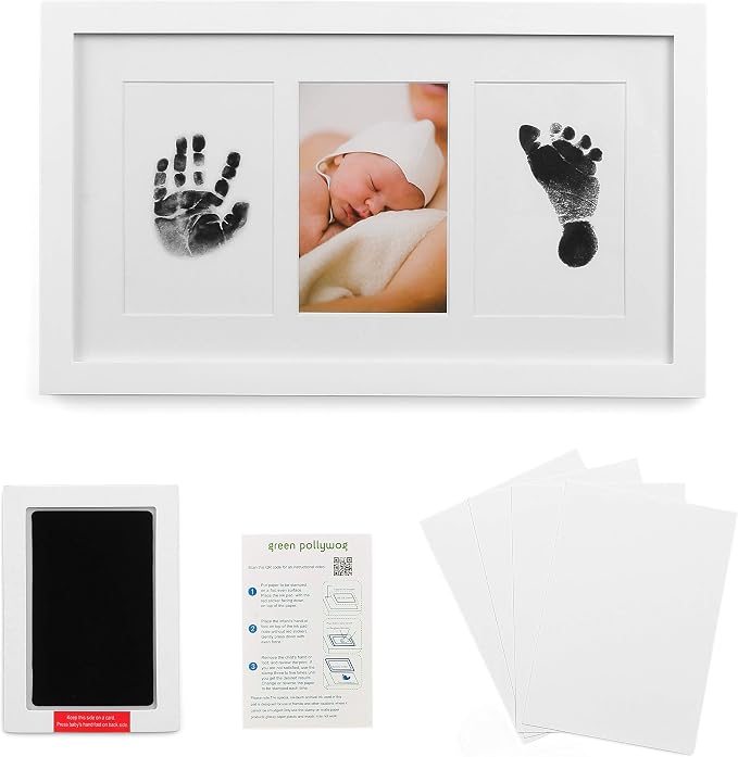 Green Pollywog Baby Handprint and Footprint Kit | Elegant White Frame by GreenPollywog
