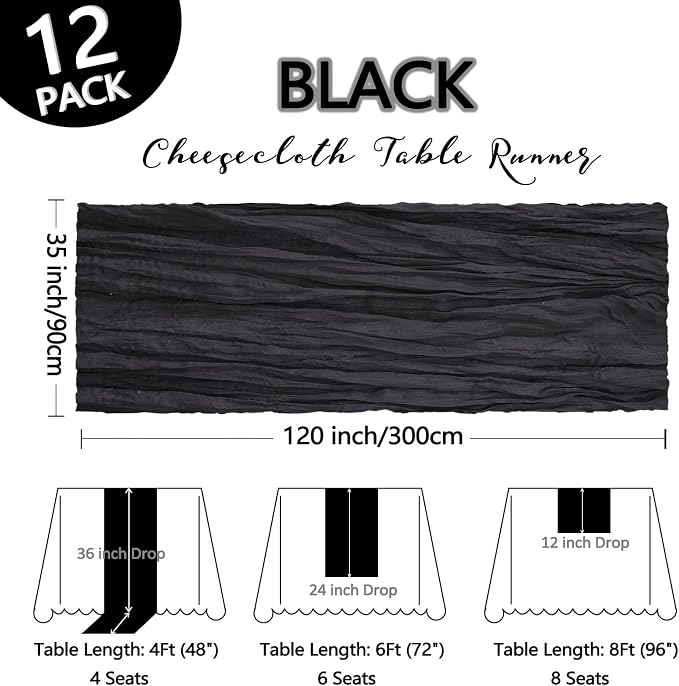 12 Pack Black Halloween Table Runner Cheesecloth 10Ft Gauze Cheese Cloth Table - Image 2