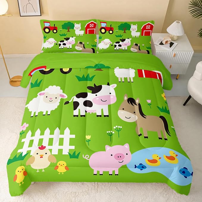 QOOMO Farm Animal Comforter, Pig Cow Sheep Comforter Set - Image 2