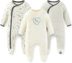 Unisex Baby Boy Girl Footies Rompers Cotton Long Sleeve 3 Pack Infant Jumpsuits by JELYLOVE