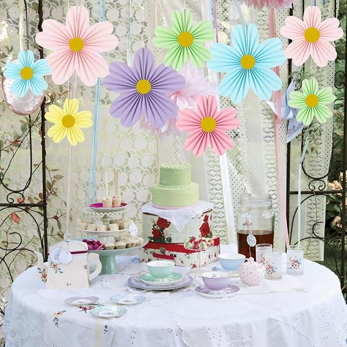 YUNXUAN Pastel Party Decorations Paper Fan Paper Flowers Decorations - Image 6