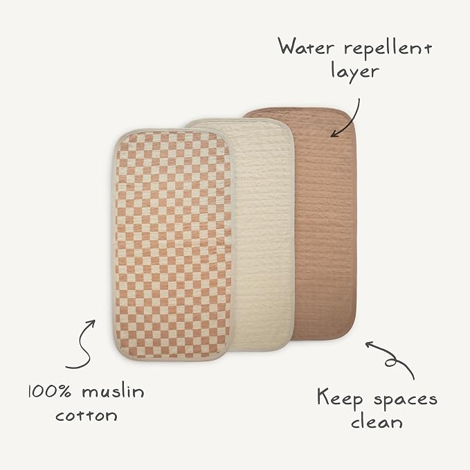 mushie Waterproof Changing Pad Liners | 100% Organic Cotton | Set of 3 - Image 2