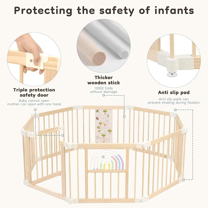 Foldable Wooden Baby Playpen Activity Center, Adjustable Size & Shape Portable - Image 5