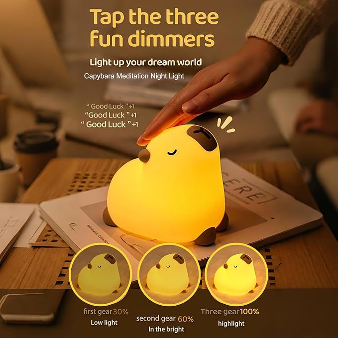 Cute Capybara Night Light, LED Capybara Lamp Rechargeable Touch Bedside Lamp - Image 4