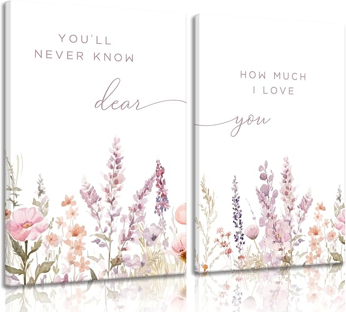 2 Pcs Wildflower Nursery Canvas Wall Art Flower Botanical Sentence Wall Decor by Unknown