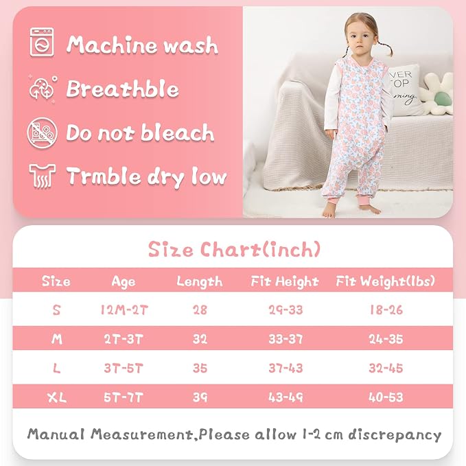 WONDAY Toddler Sleep Sack with Feet, 0.5 Tog Sleeping Sacks - Image 4