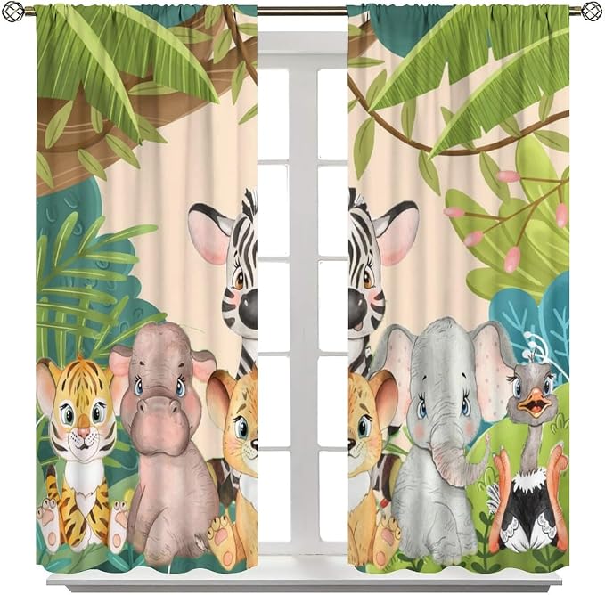 Animals Curtains Colorful Forest Cartoon Cute Zebra Tiger Elephant - Image 8