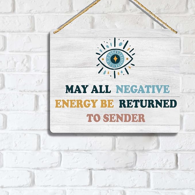 Evil Eye Decor Wooden Hanging Plaque, May All Negative Energy Be Returned to - Image 4