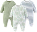 Unisex Baby Boy Girl Footies Rompers Cotton Long Sleeve 3 Pack Infant Jumpsuits by JELYLOVE