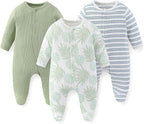 Unisex Baby Boy Girl Footies Rompers Cotton Long Sleeve 3 Pack Infant Jumpsuits by JELYLOVE