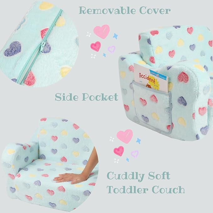 Toddler Couch, 2-in-1 Toddler Soft Couch Fold Out - Image 4