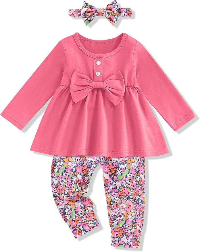 oklady Toddler Baby Girl Clothes Solid Color Ruffle Tops Floral Pants by Oklady