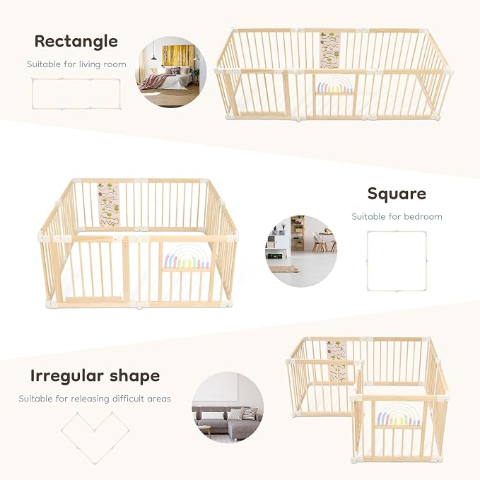 Foldable Wooden Baby Playpen Activity Center, Adjustable Size & Shape Portable - Image 4