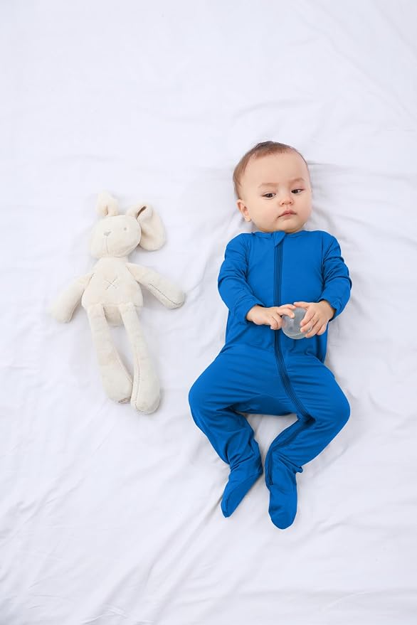 Baby Boy Footed Pajamas with Mittens, Rayon Made from Bamboo Sleepers, 2 Way - Image 6