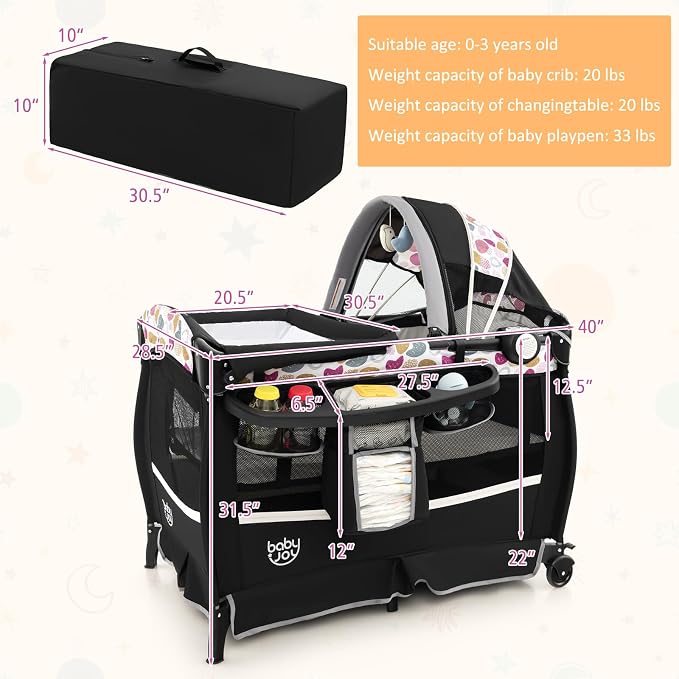 BABY JOY 4 in 1 Pack and Play, Portable Baby Playard - Image 6