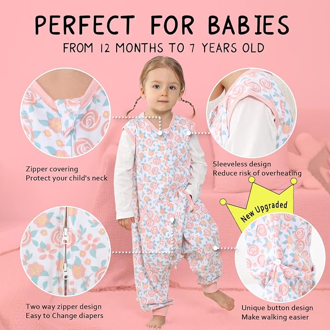 WONDAY Toddler Sleep Sack with Feet, 0.5 Tog Sleeping Sacks - Image 2