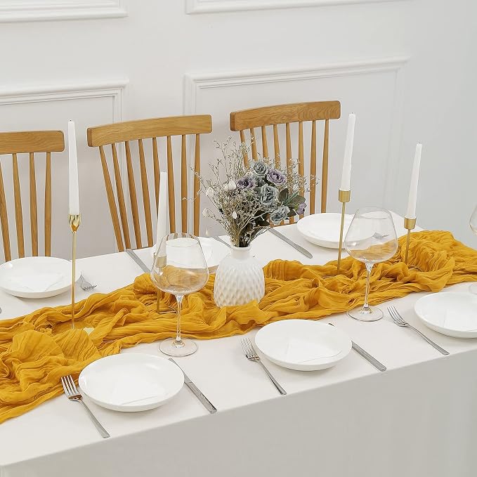 DOLOPL Mustard Yellow Cheesecloth Table Runner 13.3ft Boho Gauze Cheese Cloth - Image 5