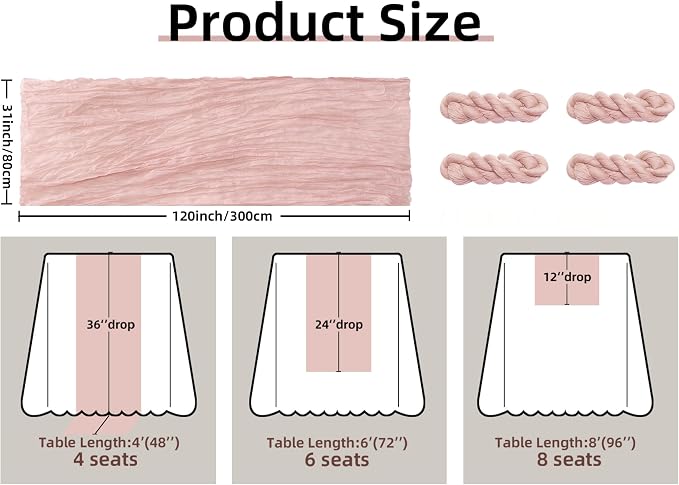 FEXIA Cheesecloth Table Runner Dusty Pink 35x120 Inches 4 Packs Gauze Table - Image 2