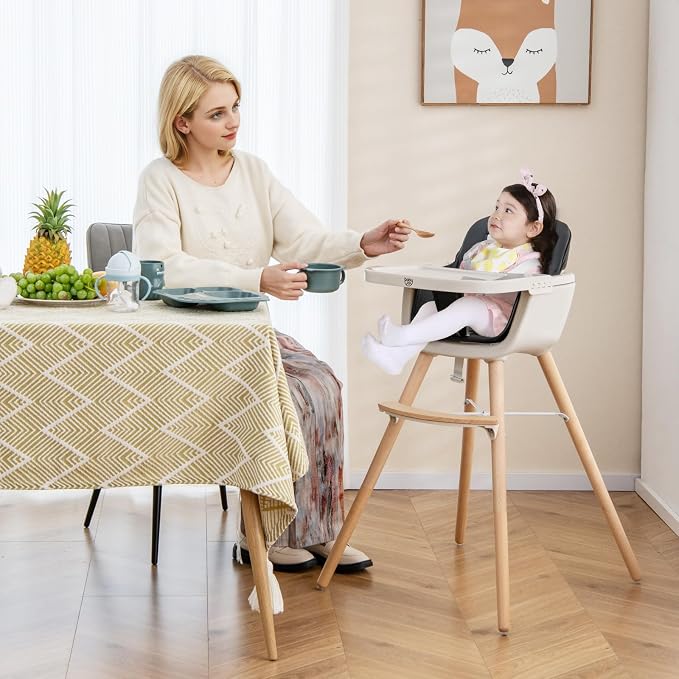 BABY JOY Baby High Chair, 3-in-1 Convertible Wooden Highchair - Image 8