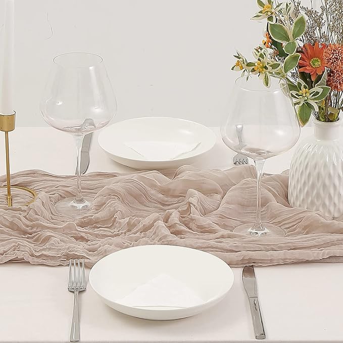 DOLOPL Rosy Brown Cheesecloth Table Runner 13.3ft Boho Gauze Cheese Cloth Table - Image 5