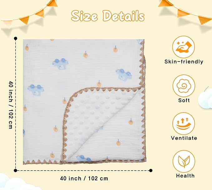 Baby Blanket Double Layer Cotton 40 x 40 Soft Receiving Blanket - Image 5