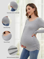 Ecavus Women's Maternity Shirts Long Sleeve Soft Stretchy Pregnancy Tops Side - Image 2